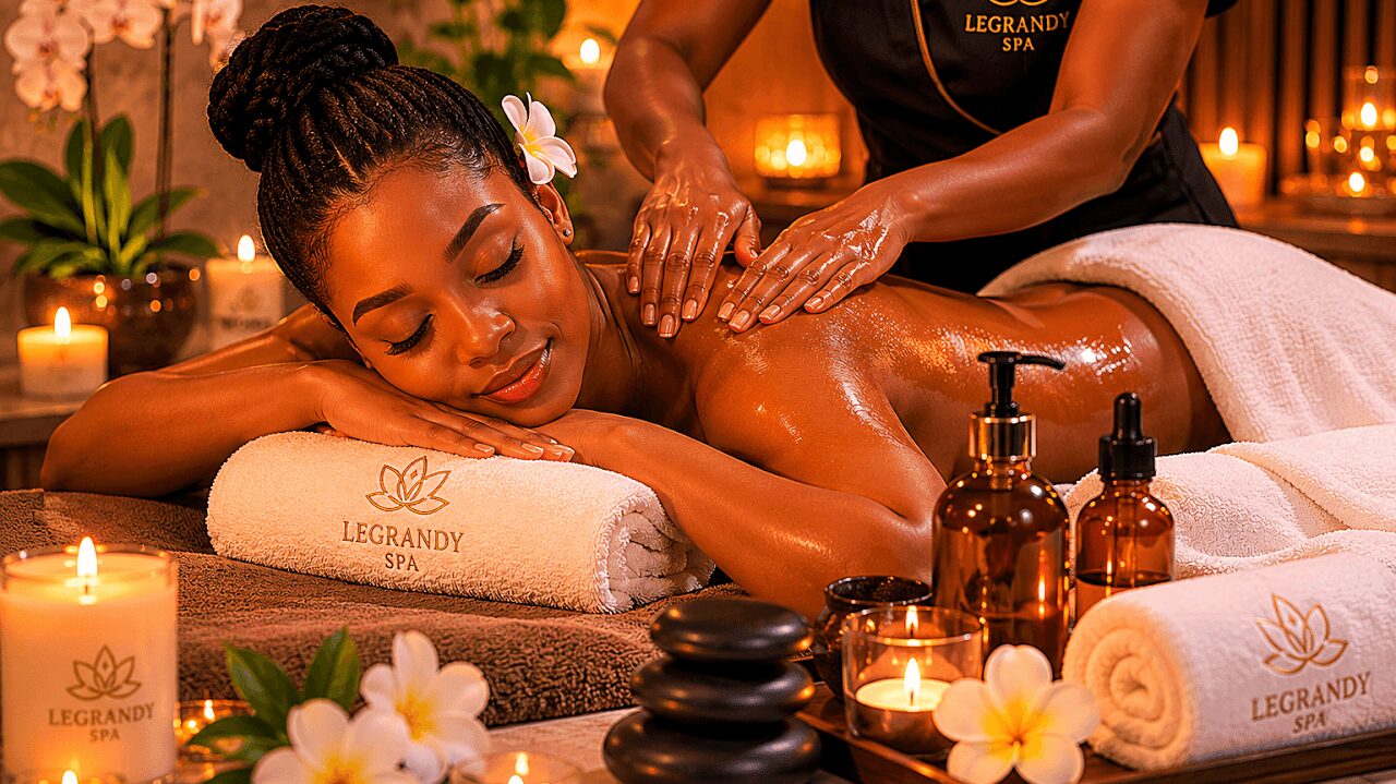 A guest relaxing during a massage at LeGrandy Spa