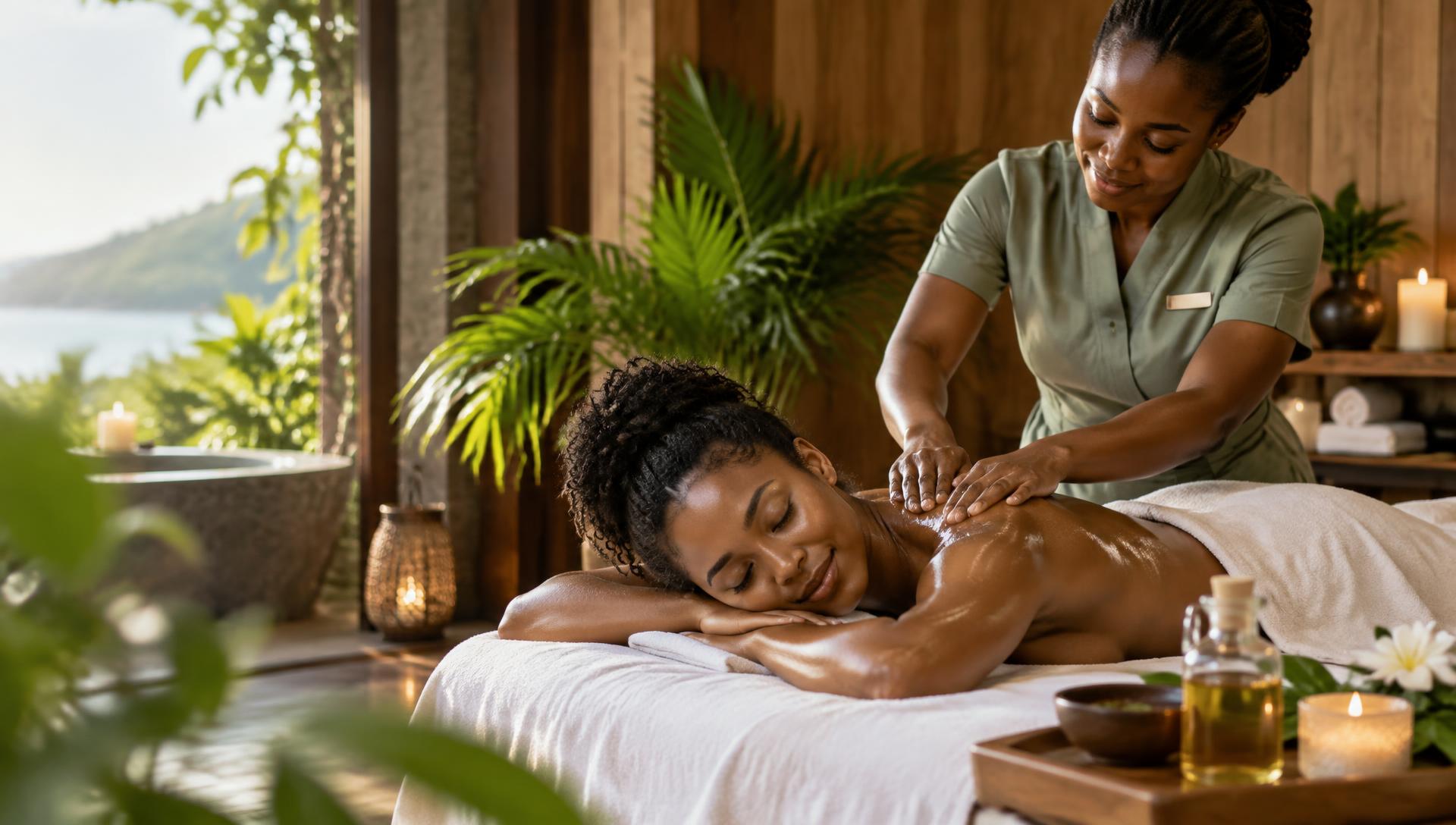 A guest relaxing during a back massage with a LeGrandy therapist